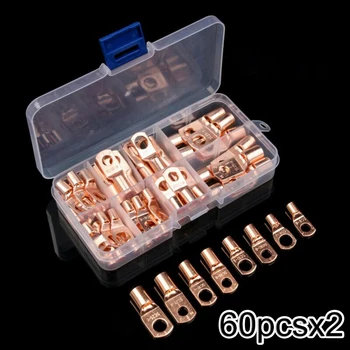

120Pcs Copper Tube Terminals Battery Welding Cable Lug Ring Crimp Connector Set