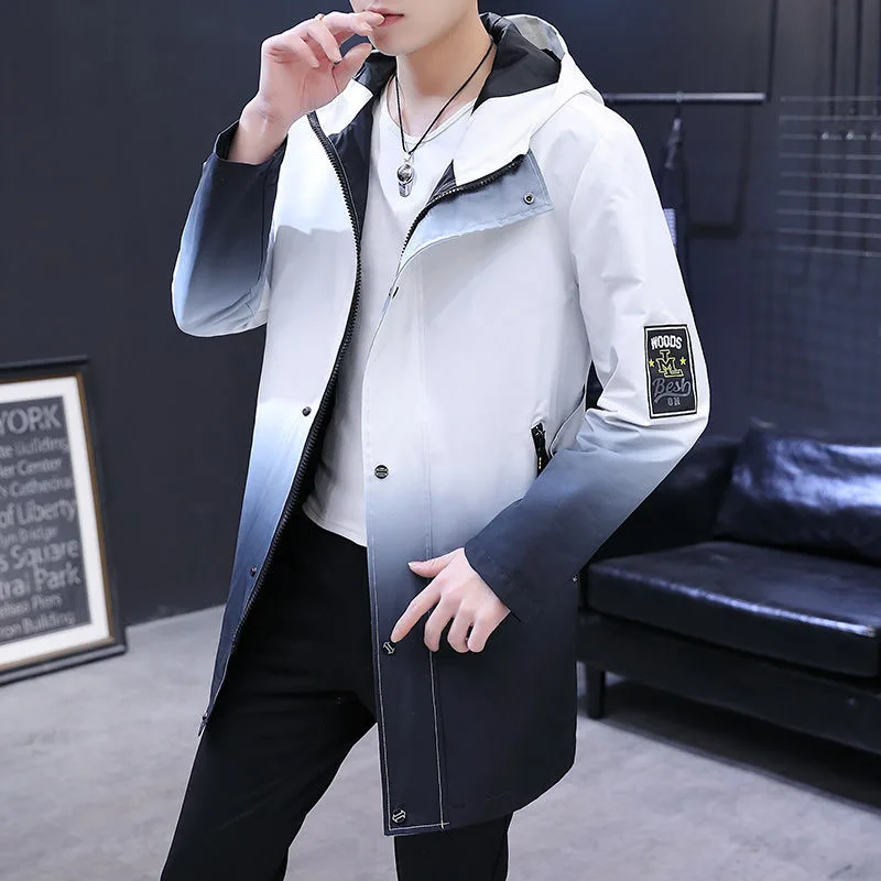 

Winter Jacket Men Gradient Hooded Slim Korean Parka Hombre Long Jacket Coat Cashmere Mens Windbreaker Parkas Cotton Jacket