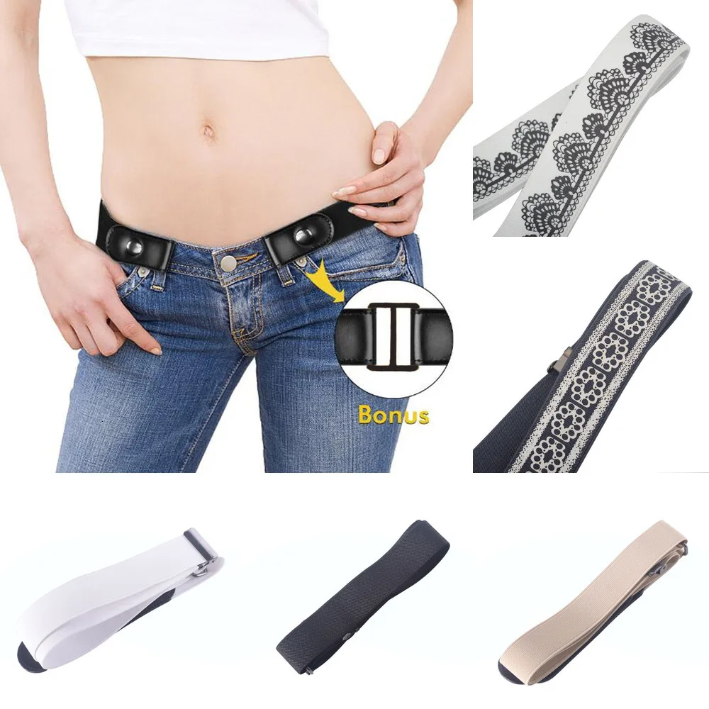

Fashion Buckle-free Leather Elastic Waist Belt Female Punk Style No Buckle Invisible Hidden Belts For Women Men Jeans Dresses