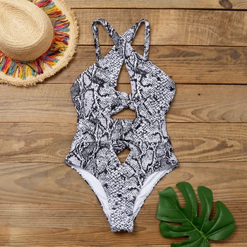 

Sexy One Piece Swimsuit Snake Print Women Swimwear Plus Size Bathing Suits Female Monokini Push Up Bodysuit Summer Beach Wear