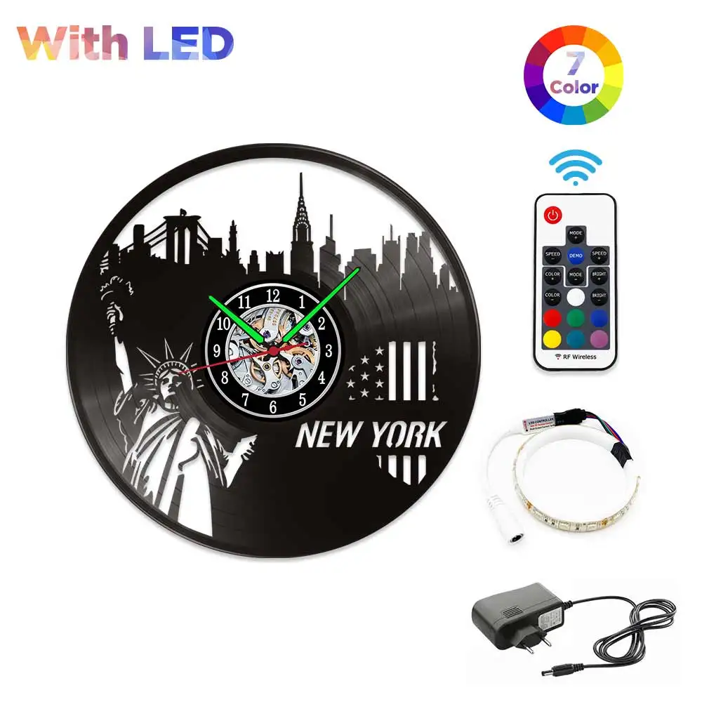 MCDFL New York City Wall Clock with Backlight Modern 3d Watch Home Design Quartz Clock Mechanism Bedroom Decoration Living Room 