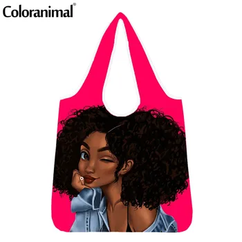 

Coloranimal Pretty African Girl Pattern Shopper Bags for Women Functional Large Grocery Bags Female Storage Eco-Friendly Bag Hot