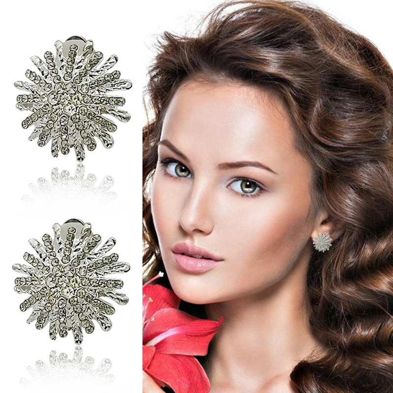 

American Style Clip on Earrings Women Luxury Sun Flower wild Multi-Varietal Round Temperament Earrings Jewelry Wholesale