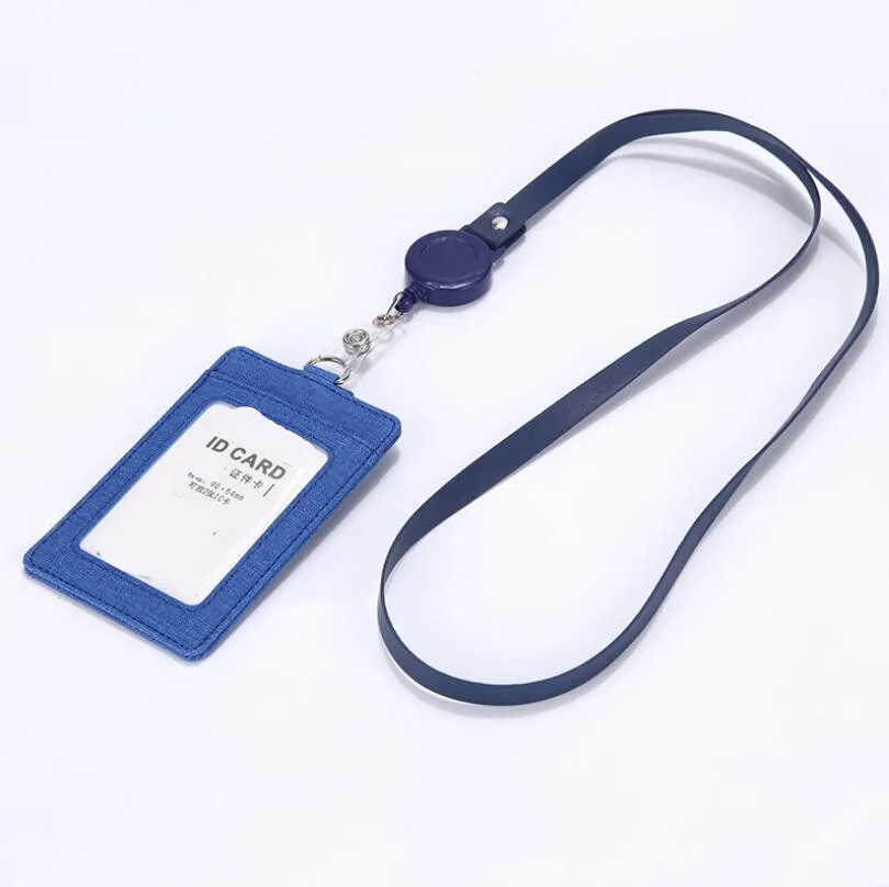 PU Leather ID Badge Holder with Retractable Lanyard,3 Card Slots - Цвет: Синий