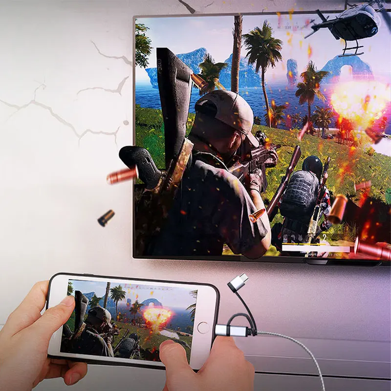 AHHROOU USB к HDMI зеркальный литой кабель MHL для iPhone iPad Lightning Android телефон светодиодный проектор для телевизора Micro usb type C к HDMI