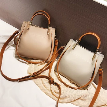

Famous Messenger bag Women Bucket Shoulder Bag large capacity vintage PU Leather lady handbag Luxury Designer bolsos mujer Black
