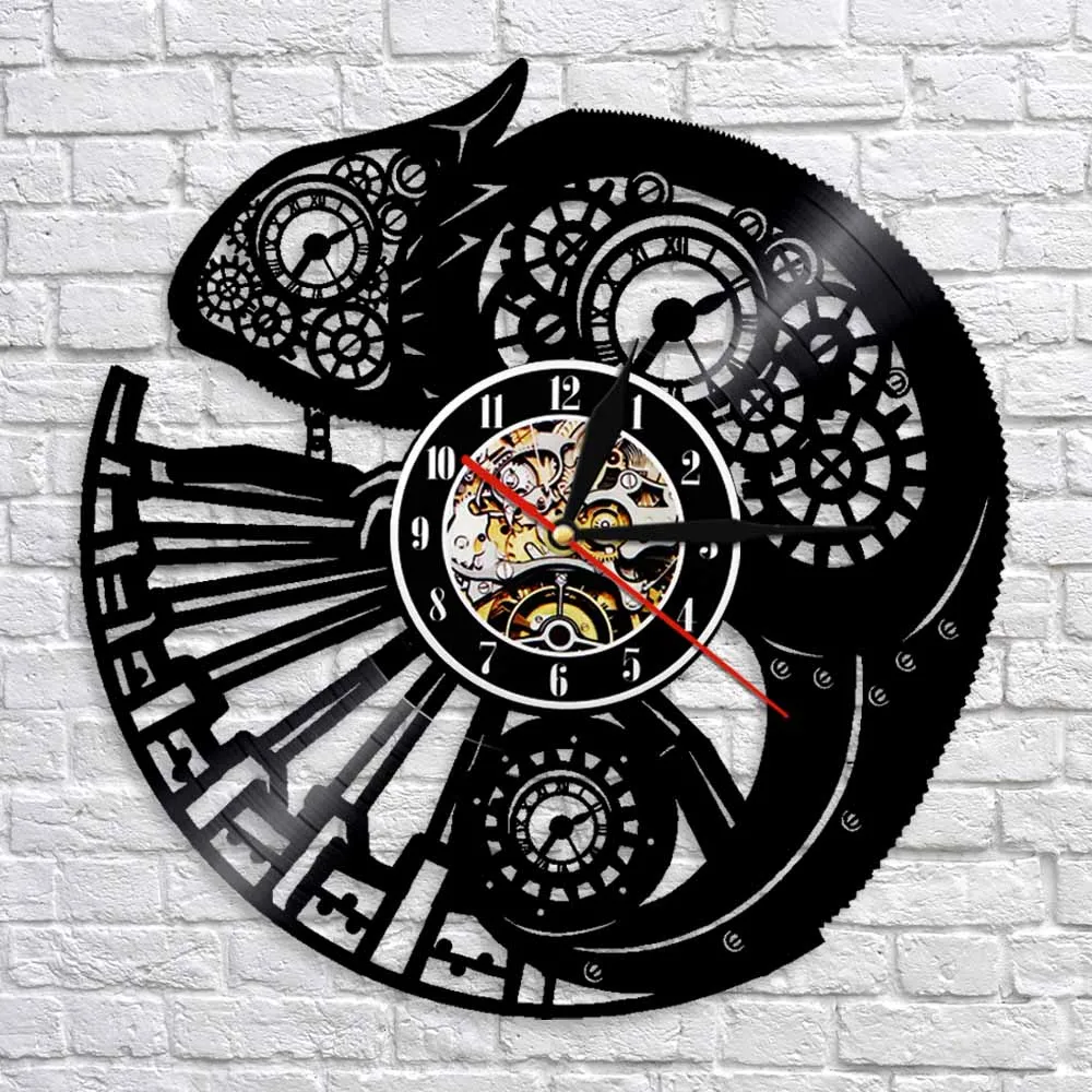 Chameleon Nursery Home Decor Wall Clock Reptile Exotic Pet Vinyl Record Wall Clock Chill Tribal Gecko Lizard Serpent Wall Art