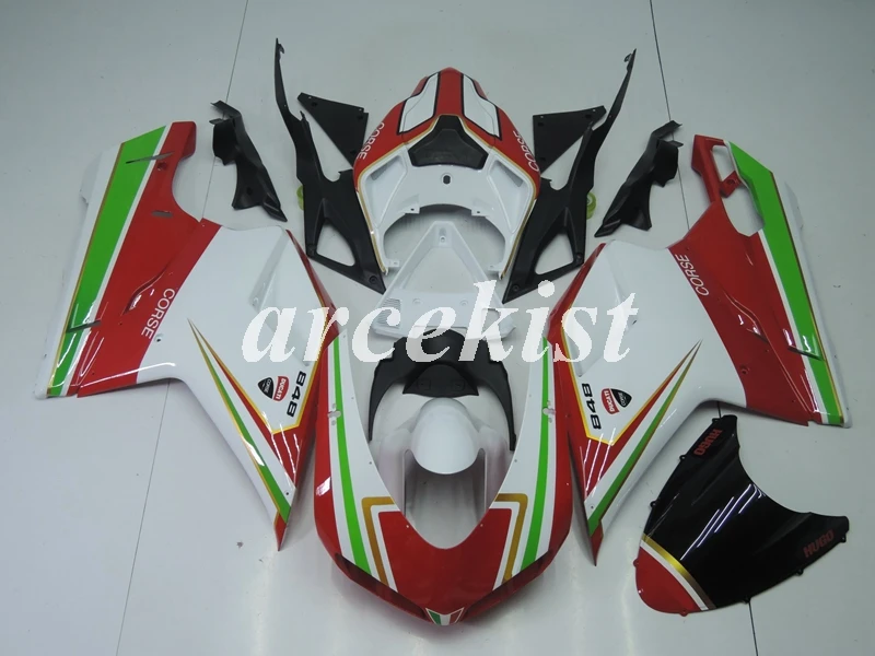 Инъекций ABS Полный обтекатели комплект подходит для поездок на мотоцикле DUCATI 848 evo 1098 1198 1098S 2007 2008 2009 2010 2011 2012 тела комплект красного и белого цвета