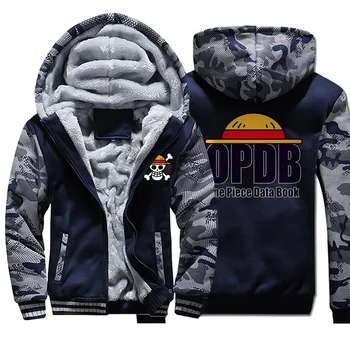 

One Piece Straw Hat Luffy Thick Hoodies Sweatshirt Camouflage Men Winter Fleece Coat Harajuku Brand Hip Hop Harajuku Streetwear