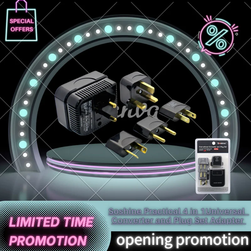 【Limited time promotion】 Soshine Practical 4 in 1 Universal 220/240 to 110/120V Converter and Plug Set Adapter Travel Quality |