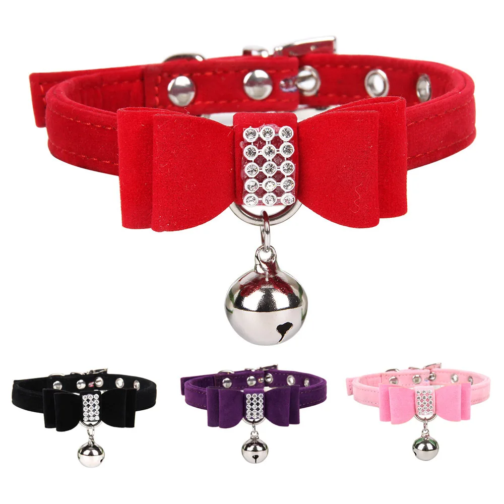 Pet Velvet Dog Cat Collar With Bell Adjustable Dogs Cats Collars Control Handle Training Pet Puppy Kitten Collar Pet Supplies