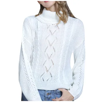 

Winter Women Solid Hollow Sweater Elegant Cozy O Neck Long Sleeve Solid Color Knitted Slim Elasticity Pullovers Pull Femme