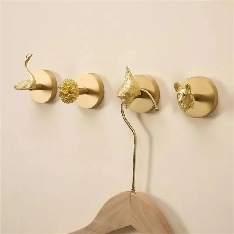 No Drilling Wall Mount Hook Brass Towel Hook For Bathroom Clothes Coat Hook Gold Bedroom Hook Livingroom Kitchen Accessories 2