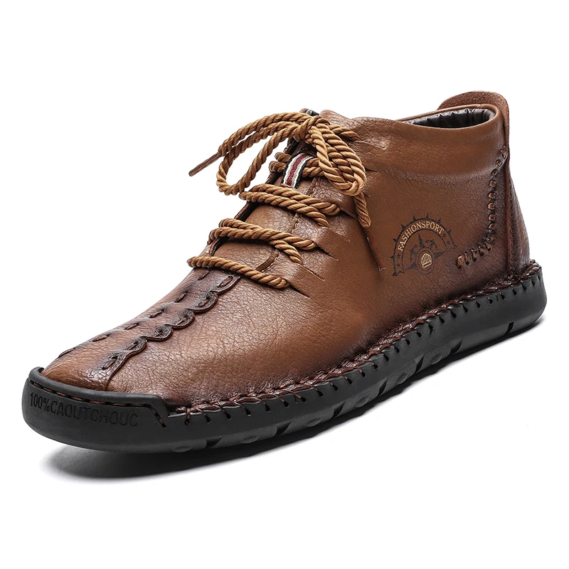 Новые мужские ботинки зимние ботинки из натуральной кожи с мехом, теплая повседневная мужская обувь водонепроницаемые высокие кеды, большие размеры 48 - Цвет: brown