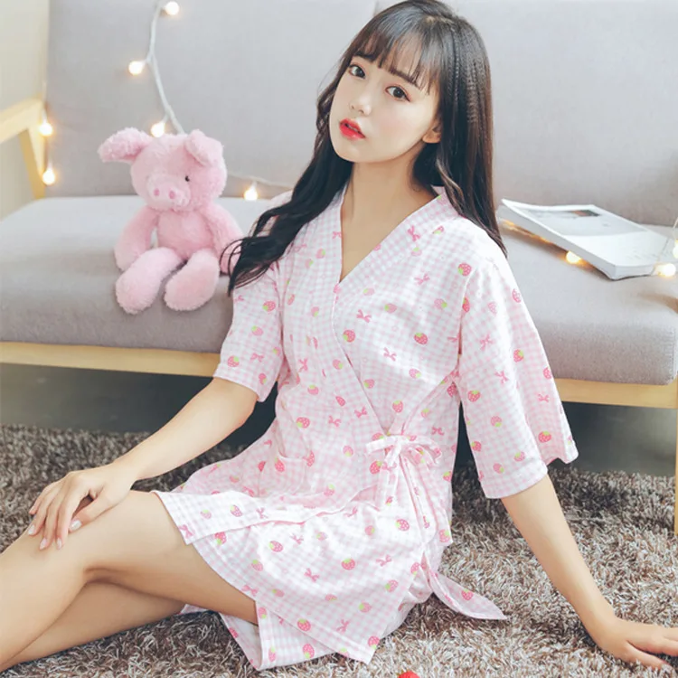 

Summer Korean-style Kimono Short Sleeve Pajamas Women's Flower Rabbit Plus-sized Tracksuit Cute Homewear Set