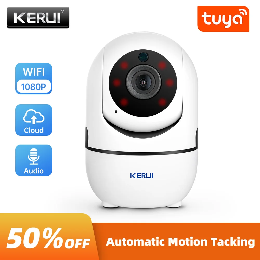 KERUI-minicámara de seguridad inalámbrica para interiores, dispositivo de vigilancia IP CCTV para el hogar, Tuya, 1080P, 2MP, seguimiento automático de visión nocturna