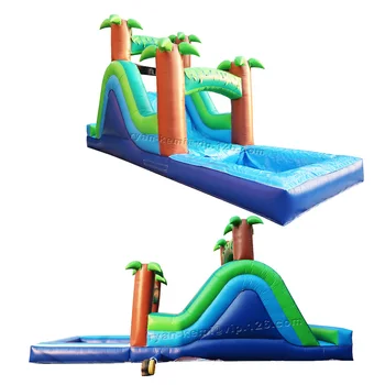 

32ft 9.8mL tropical theme inflatable water slide with pool for adults kids palm tree wet slide outdoor inflatable water park