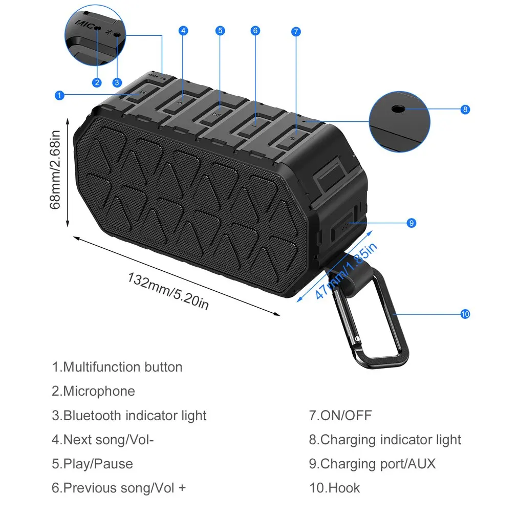 Защищенные и суперпрочные портативные Hifi беспроводные Bluetooth V4.2 колонки с усиленным басом Водонепроницаемый IPX6 с 5 Вт Двойной драйвер