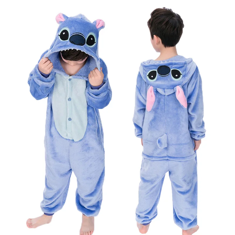 Кигуруми костюм для детей, одежда для мальчиков, Хлопковая пижама единорог, динозавр комбинезон-лиса зимние животных Косплэй, одежда для сна для маленьких мальчиков Штаны для девочек с рождественским изображением пижамы - Цвет: Stitch Blue