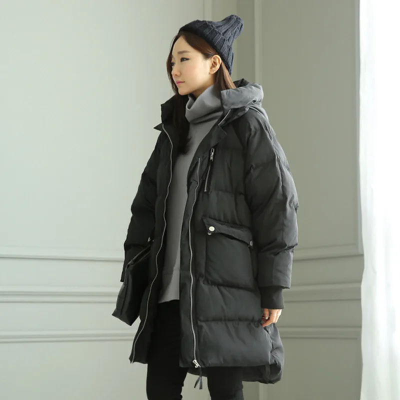 

2018 Winter New Juan SZ Korean-style Black And White with Pattern Loose-Fit Hooded Cotton Coat Women's Mid-length down Coat Cott