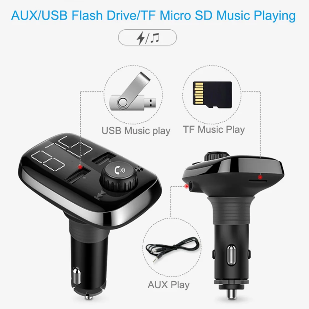 Автомобильное автомобильное зарядное устройство с двумя usb-портами беспроводной Bluetooth fm-передатчик 3.4A часть