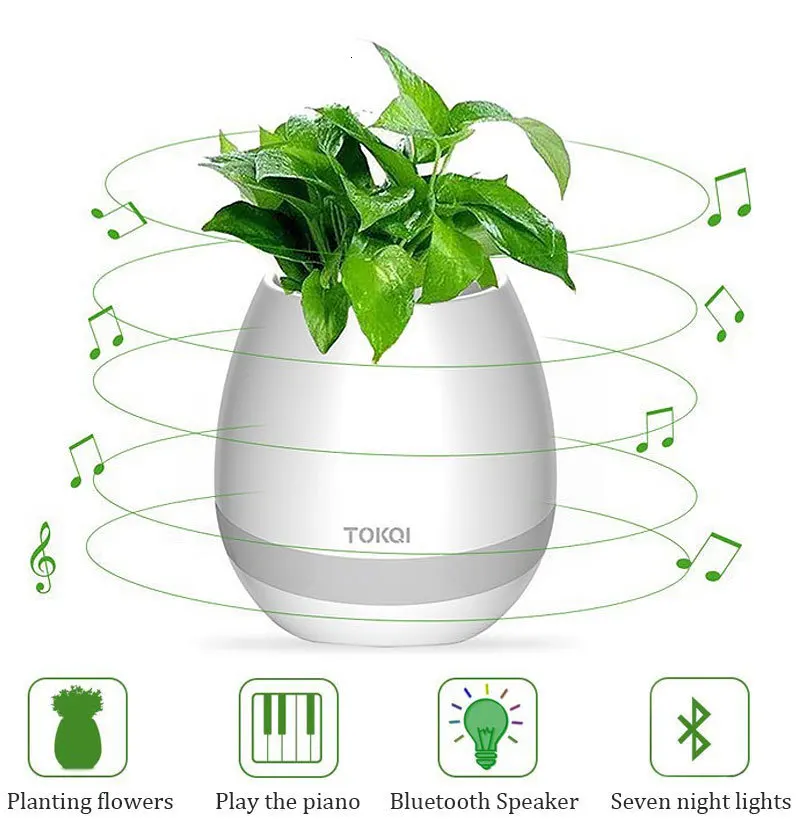 Bluetooth Audio Smart Flower Pot Touch Plant Music Potted LED Lights Plastic Vase Home Decoration Accessories Children's Toys