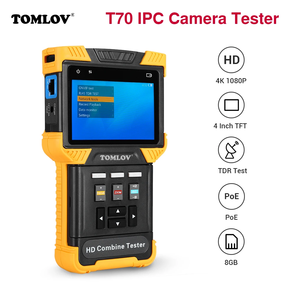

4" HD 1080P 4K IPC Camera Tester Combine Security Monitor Test PTZ ONVIF Control TDR RJ45 cable POE power IP Camera Tester
