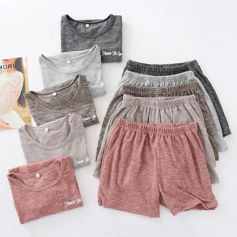 Goedkoop Qweek Zomer Nieuwe Eenvoudige Effen Kleur Homewear Dunne Losse Plus Size Katoenen Nachtkleding Vrouwen Gehaakte Korte Lounge Pyjama Vrouwen Set