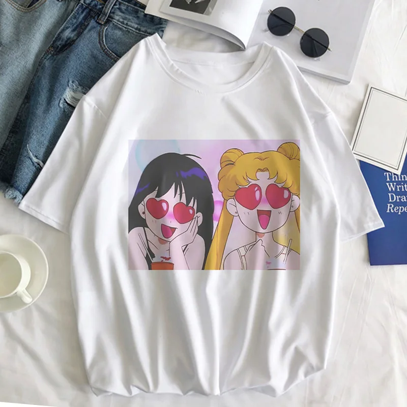 Sailor Moon Cat Футболка женская летняя Kawaii стильная одежда Harajuku футболка Ulzzang Повседневная футболка с коротким рукавом женская футболка