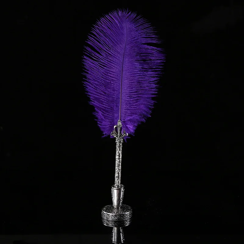 AP110 уникальная Страусиная Перьевая ручка Перо ручка с ручкой подставка для свадебного подарка офисные школьные принадлежности - Цвет: Purple