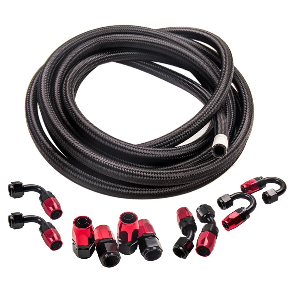 AN8/8AN AN-8 Fitting Stainless Steel Nylon Braided Oil Fuel Hose Line 16FT Kit