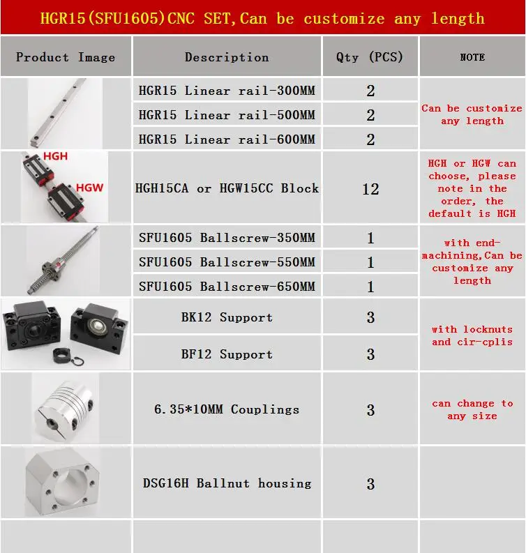 300 500 600 HGH15 любой длины+ 1 компл. SFU1605 шариковый винт+ BK12/BF12+ переворот линейный направляющий вал длина оптический - Цвет: 300 500 600