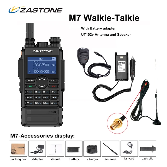 Zastone M7 dual band 5W walkie talkie 136-174 400-480mhz 250 channels 2600mah battery hf transceiver ham radio 6