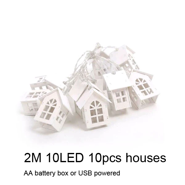 2m 10LED 10pc houses Деревянный дом светодиодный светильник 2 м 10 светодиодный светильник гирлянда лампа для рождественской свадьбы праздничный светильник Сказочный светильник s деревянное подвесное украшение - Испускаемый цвет: 2m 10LED 10pc houses