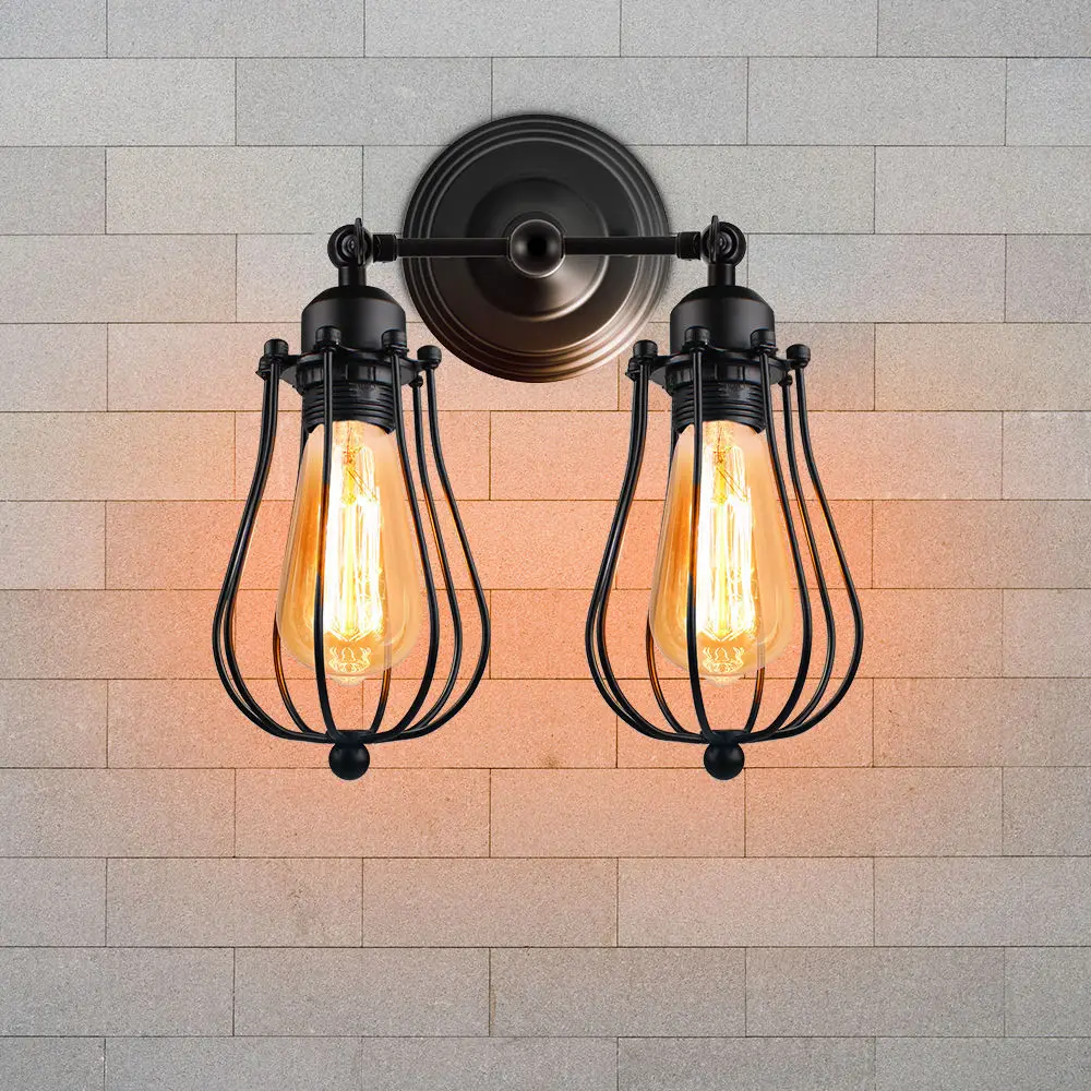 

Simple wrought iron double head wall lamp retro industrial wind corridor balcony aisle lights creative wall lamp
