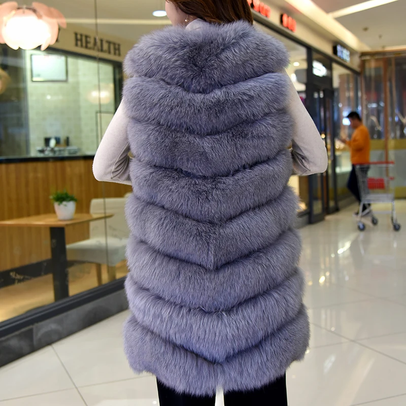 Женская одежда Зимний натуральный женский жилет из лисьего меха с круглым вырезом тонкий жилет без рукавов Шуба 1013