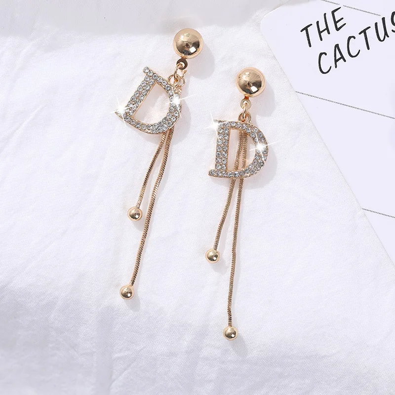 Fashion Temperamental Letter D Number 5 Pendant Earrings Personal Exquisite Long Tassel Earrings For Women Party Jewelry Gift - Image 5