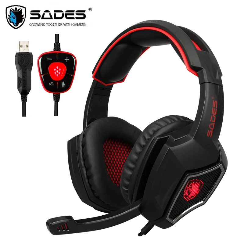 Игровая гарнитура SADES Spirit Wolf USB 7 1 с объемным звуком удобные проводные наушники