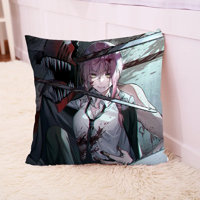 

Anime Chainsaw Man Cosplay Denji Makima Hayakawa Aki Pochita Power Printed Bolster Halloween Sofa Cushion Throw Pillow 35*35CM