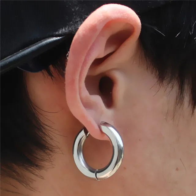 Men's Stainless Steel 10mm Thick Silver Hoop Earrings