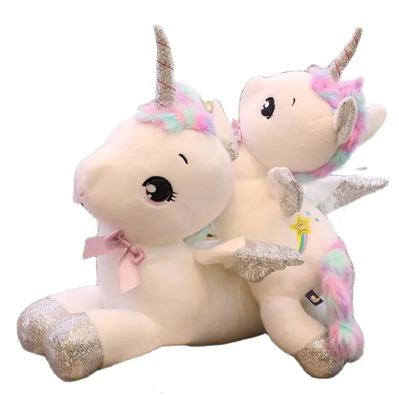 

Hot 30cm-80cm White Rainbow Unicorn Plush Toy Soft Stuffed Animal Horse with Wings Doll Large Size Children Lovers Birthday Gift