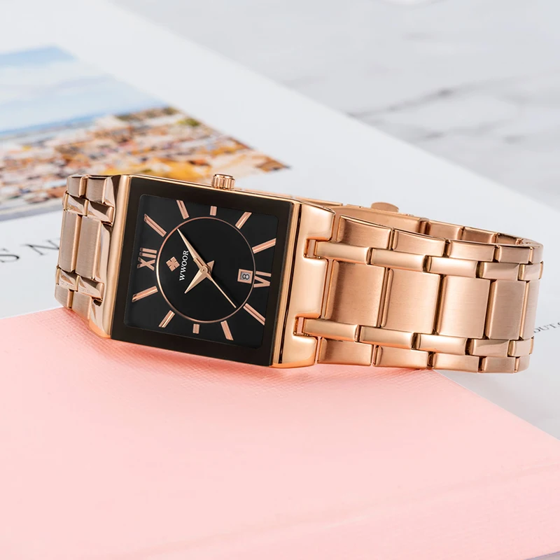 Watches WWOOR Ladies Dress Bracelet Square Rose-Gold Top-Brand Waterproof Luxury Relogio