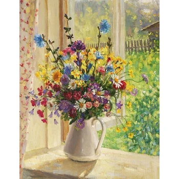 

Diamond Painting Art Kit Diy Cross Stitch By Number Kit Diy Arts Craft Wall Decor, Full Drill Flower Of Summer, No Frame