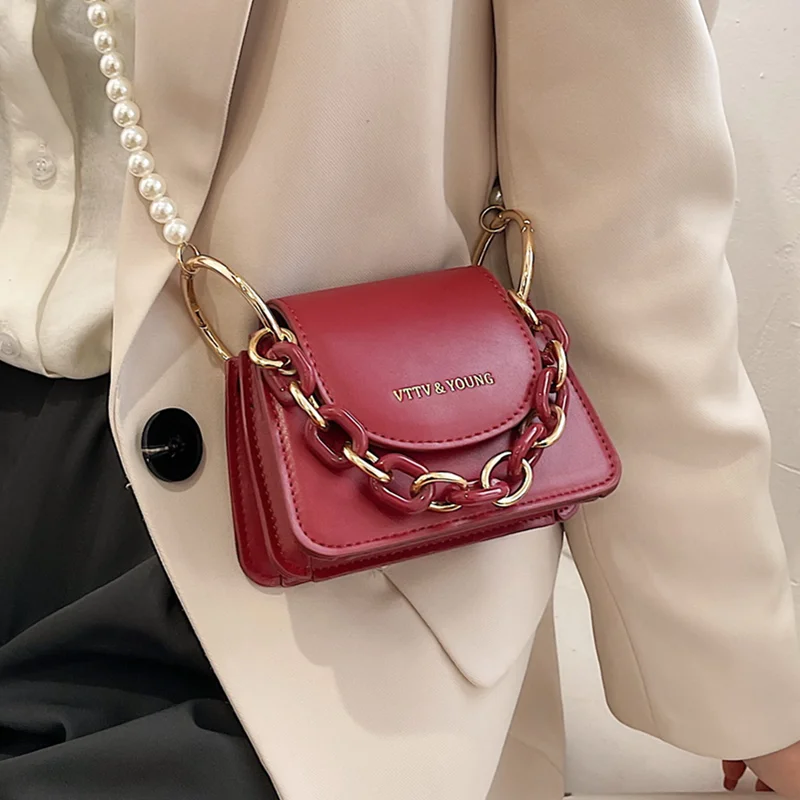 Small Women Pu Leather Shoulder Designer Pearl Messenger Purses Handbags