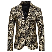 Мужской Блейзер бронзового цвета с розами, модный пиджак на одной пуговице, мужские блейзеры с цветочным принтом, костюмы для деловых мужчин, мужская тонкая одежда с принтом