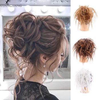 

XUANGUANG Messy chignon Elastic Band Chignon hair for women Curly Scrunchie Updo Cover Synthetic Hairpiece