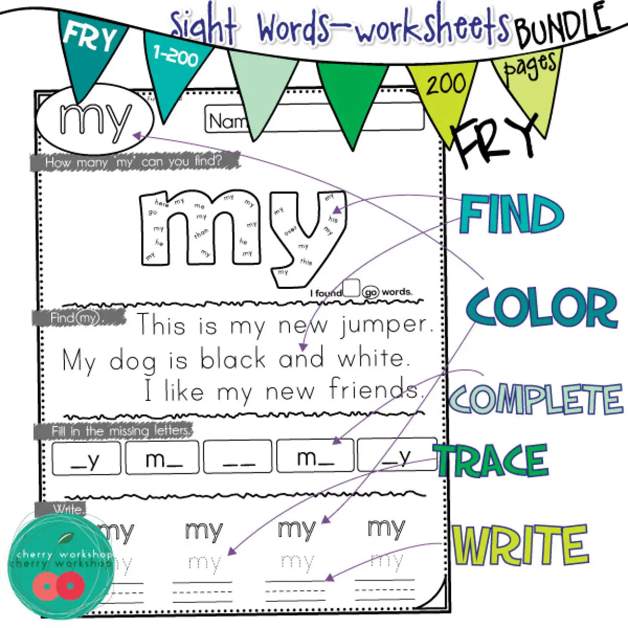 0 Sight Words Worksheets Homework Printables Learning Pdf Electronic File Aliexpress