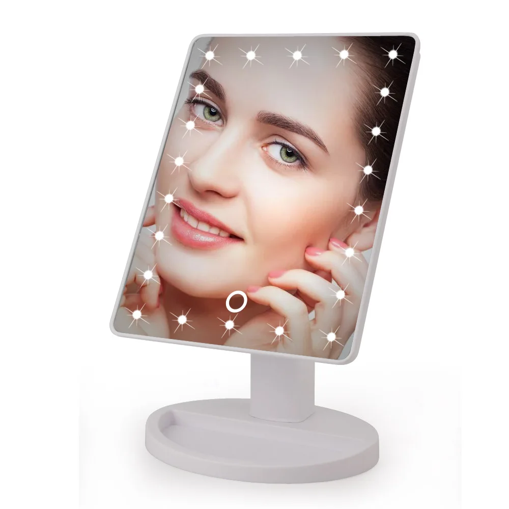 22 светодиодный сенсорный экран зеркало для макияжа 1X/10X настольная столешница яркий регулируемый USB кабель или батареи использовать 16 огней - Цвет: 22 Led White Part