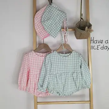 

2020 Newborn Baby Autumn Clothes Boys Girls Plaid Bodysuit Jumpsuit Cute Outfits Overalls Fashion Lovely With Hat Outfits Set