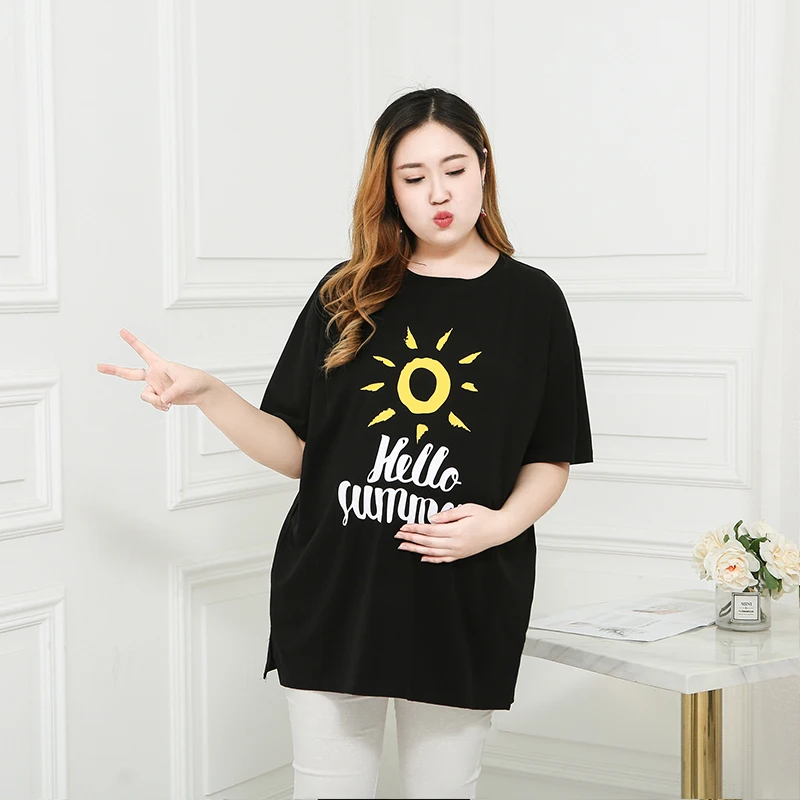 

Large size pregnant women's T-shirt was thin short-sleeved 200 kg summer plus fat XL pregnant women's shirt loose cotton